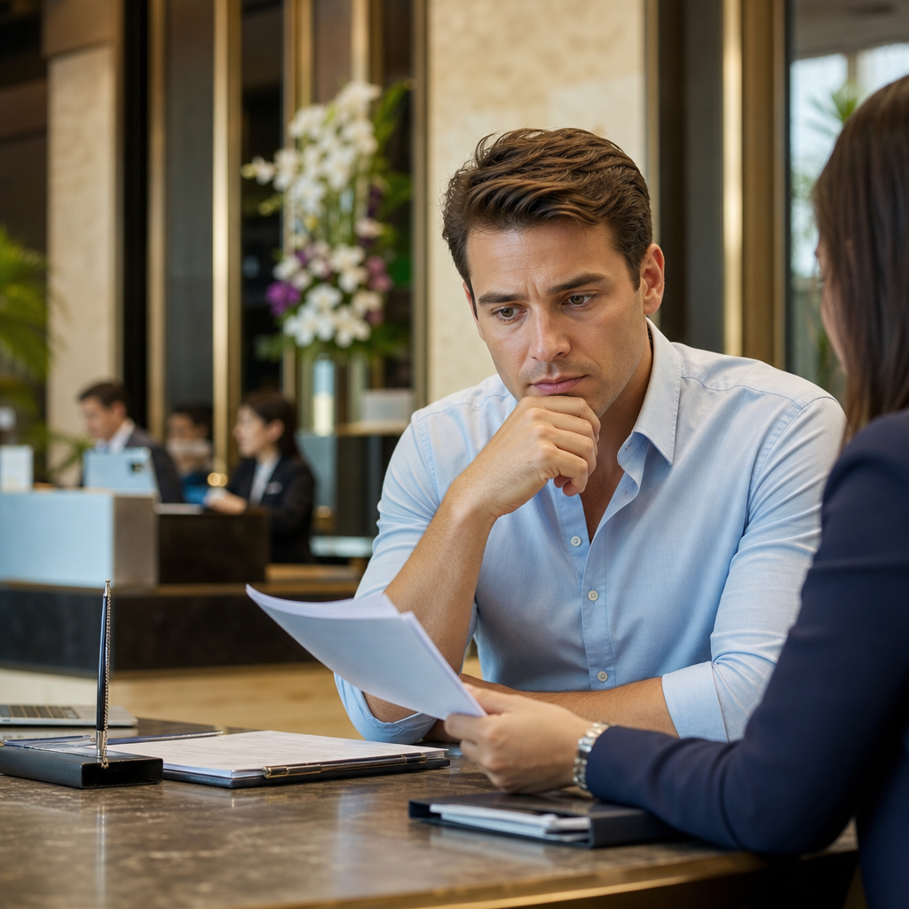 Businessman reviewing documents in a modern office during a professional meeting